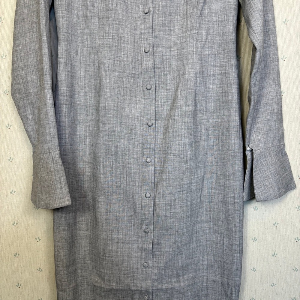 MESHKI Dorian Fitted Shirt Midi Dress Medium Charcoal Marle Minimalist Career - Picture 7 of 16